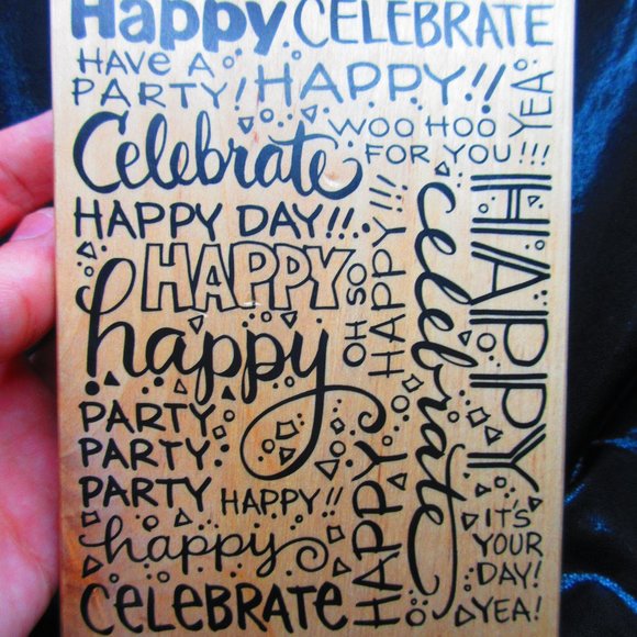 Happy Birthday Celebrate Wood Mounted Stamp 5.25" x 4" - Picture 1 of 3